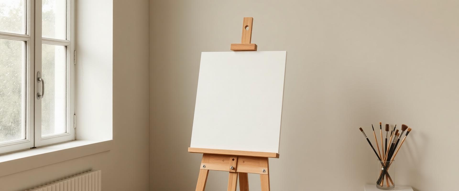 Blank canvas on easel by a rain-streaked window